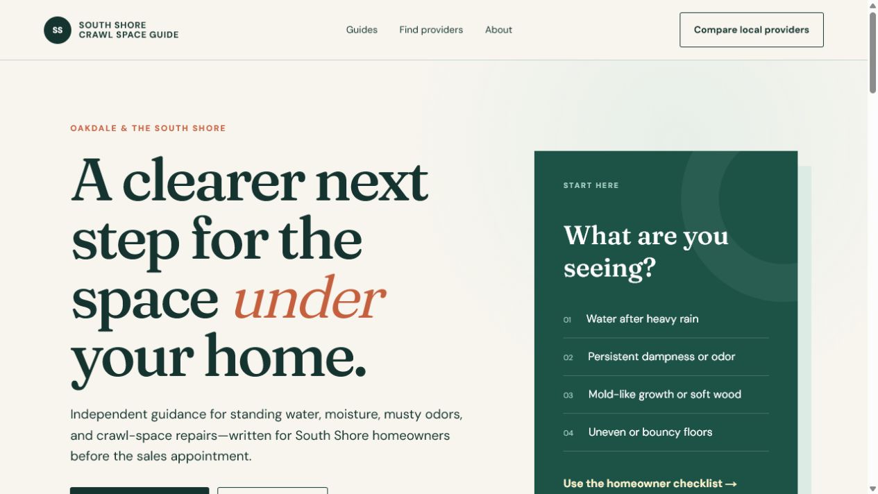 South Shore Crawl Space Guide homepage preview